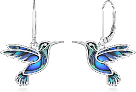 Hummingbird Earrings 925 Sterling Silver Abalone Shell Bird Dangle Earrings Hummingbird Jewelry Gifts for Women