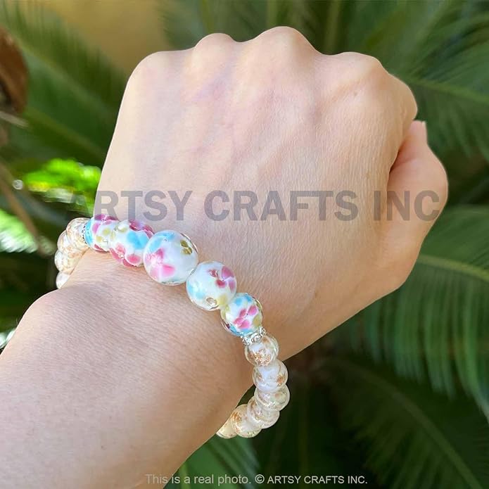 ARTSY Crafts Lily Garden Glow in the Dark Firefly Bead Bracelets Necklaces, Handmade in USA Murano Glass Jewelry, Flower Luminous Beads Mermaid Crystal Bracelet Bangle