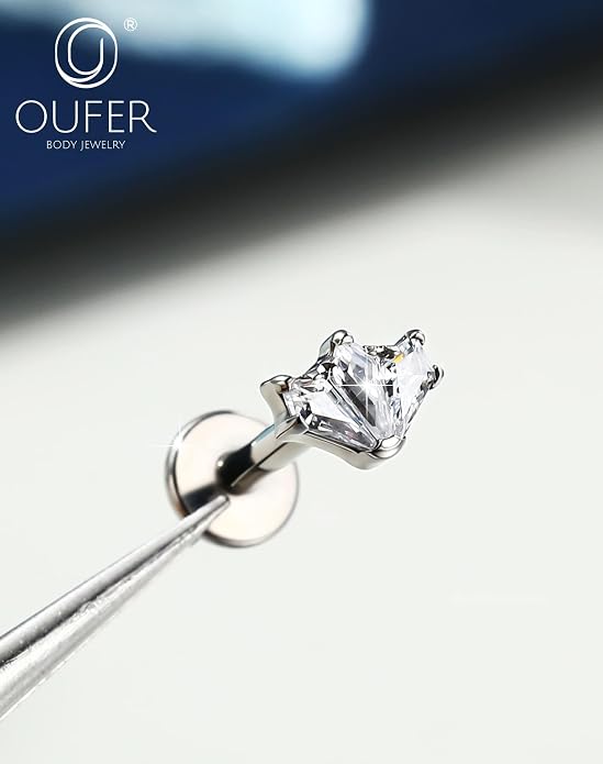 OUFER Body Piercing Titanium Cartilage Earrings 16G Flower Helix Earrings for Women Internally Thread Tragus Piercing Jewelry 8MM Conch Helix Tragus Stud Flat Back Cartilage Piercings for Women