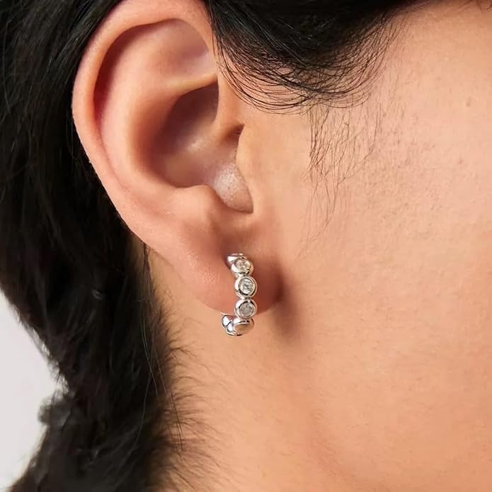 GIRIOIZ 18K White Gold Plated Eternity Hoops, Simulated High Carbon Diamond