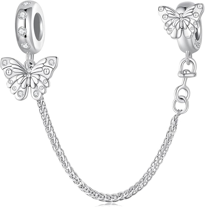 NINGAN 925 Sterling Silver Charm Golden Love Charm Buckle Safety Chain Travel Bead Firefly Dragonfly Pendant, Suitable for Women Bracelet and Necklace as Gift from Mom and Friends