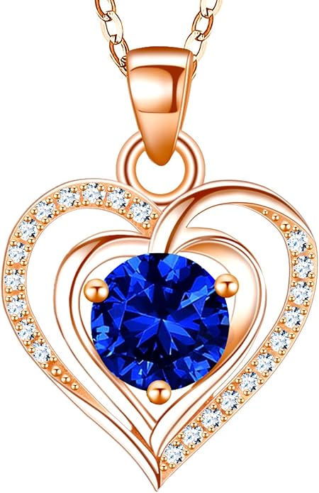 RIVIKO Heart Birthstone Pendant Necklace for Women 925 Sterling Silver Zirconia Necklaces Valentine's Day Anniversary Birthday Mothers Day Jewelry Gifts For Her Mother Wife