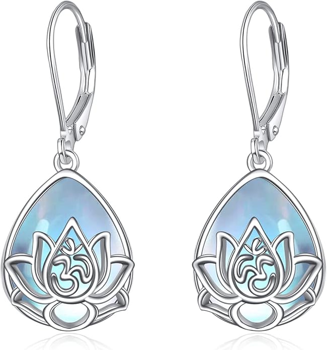 Lotus Earrings Sterling Silver Lotus Flower Dangle Drop Earrings Yoga Jewelry Gifts for Women