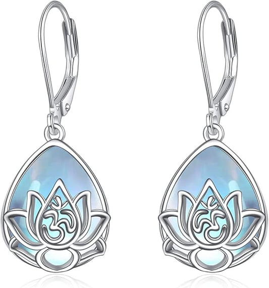 Lotus Earrings Sterling Silver Lotus Flower Dangle Drop Earrings Yoga Jewelry Gifts for Women