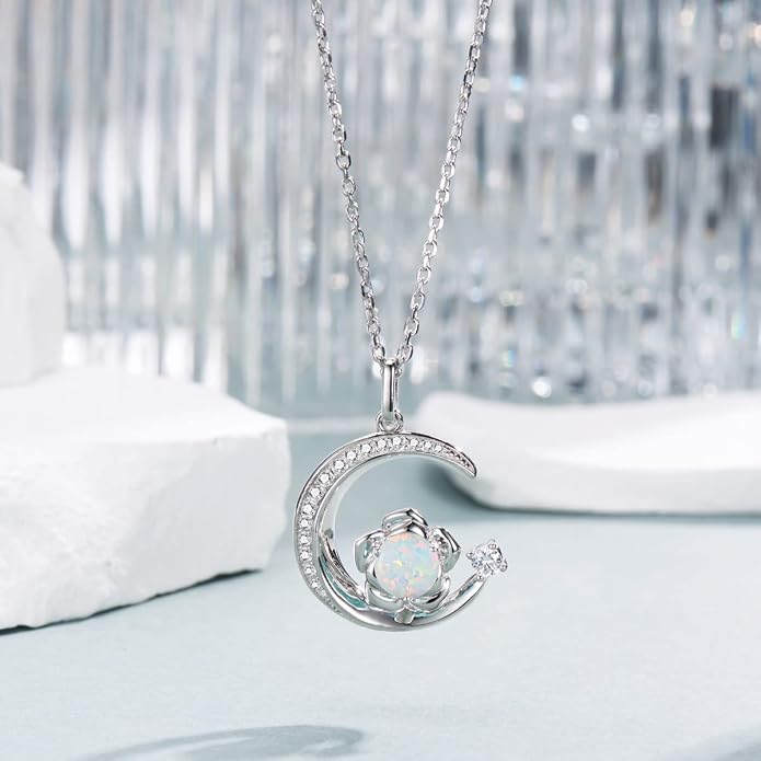 Birthstone Necklace for Women Sterling Silver Moon Pendant Necklaces Anniversary Birthday Fine Jewelry Gifts for Her Women Mother, Adjustable Chain