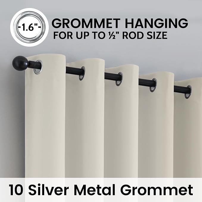 SimpleHome Cream 100% Blackout Curtains Room Darkening Living Room 84 Inch | Curtains for Bedroom,Thermal Insulated Grommet Window Drapes,Curtains for Living Room with Black Back,62 x 84 Inch,2 Panels
