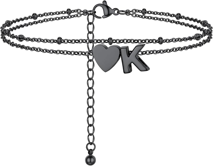 Initial Ankle Bracelets for Women, Dainty Stainless Steel Letter A-Z Layered Anklets, Heart Ankle Bracelet 8.5"-10.5" Adjustable, Summer Beach Jewelry, Come with Box