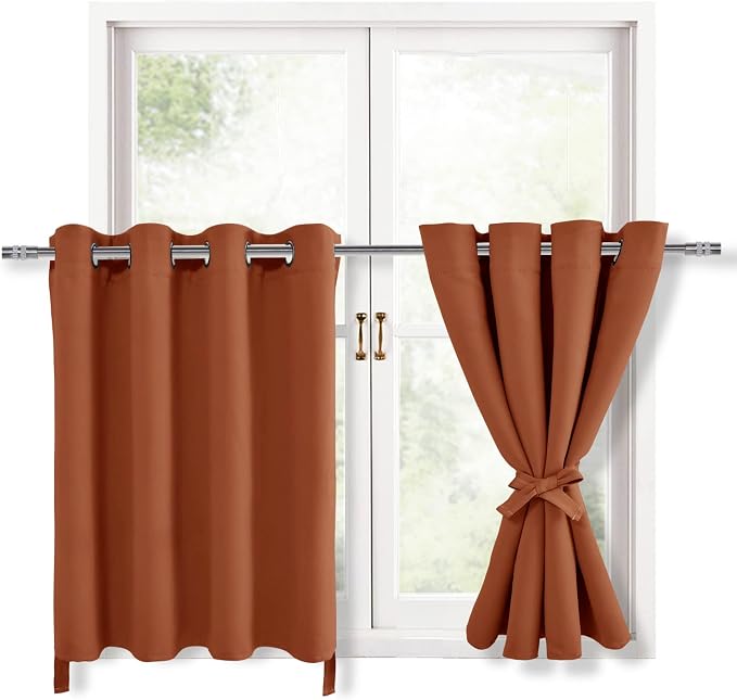 Hiasan Fall Blackout Curtains for Bedroom, 52 x 30 Inches Long - Thermal Insulated & Light Blocking Window Curtains for Living Room Home Decor, 2 Drape Panels Sewn with Tiebacks, Burnt Ochre