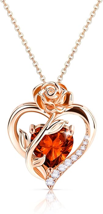 Anniversary Birthday Gifts for Women - Heart Birthstone Necklace: 925 Sterling Silver Rose/White/Yellow Gold Pendant Necklaces Gold Jewelry Gift for Wife Girlfriend Mom Daughter Grandma