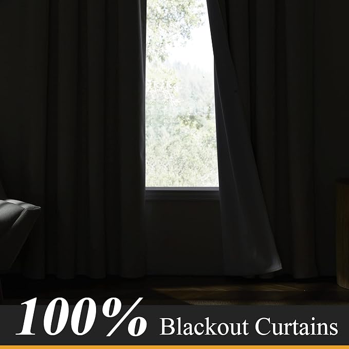 RYB HOME Natural Linen Blended Curtains for Living Room, Blackout Thermal Insulated Window Drapes with White Liner Classy Home Decor for Guest Room Nursery, Natural, W52 x L63 inch, 2 Panels