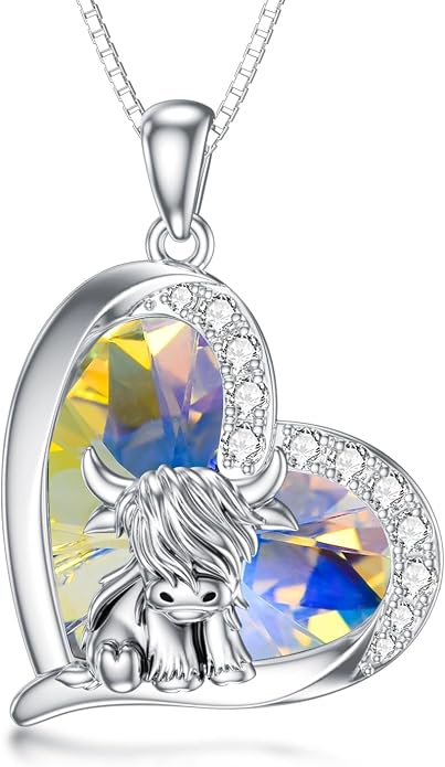Highland Cow Gifts for Women 925 Sterling Silver Highland Cow Birthstone Necklace Fluffy Cow Jewelry Gifts Birthday Christmas