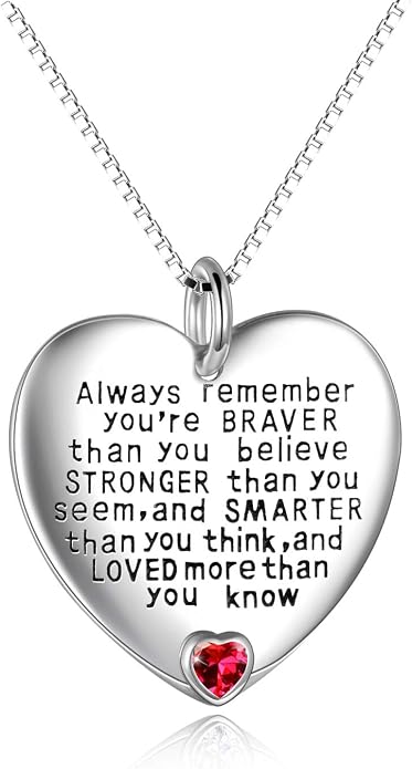 YFN Sterling Silver Always Remember You are Braver Than You Believe Jewelry Pendant Necklace Inspirational Gifts