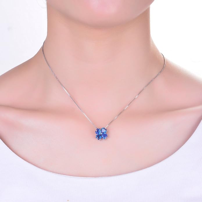 JIANGXIN Colorful Birthstone 925 Sterling Silver Handmade Pendant Necklace for Women Lucky Four Leaf Clover Plant Shamrock Jewelry Rhodium Plated