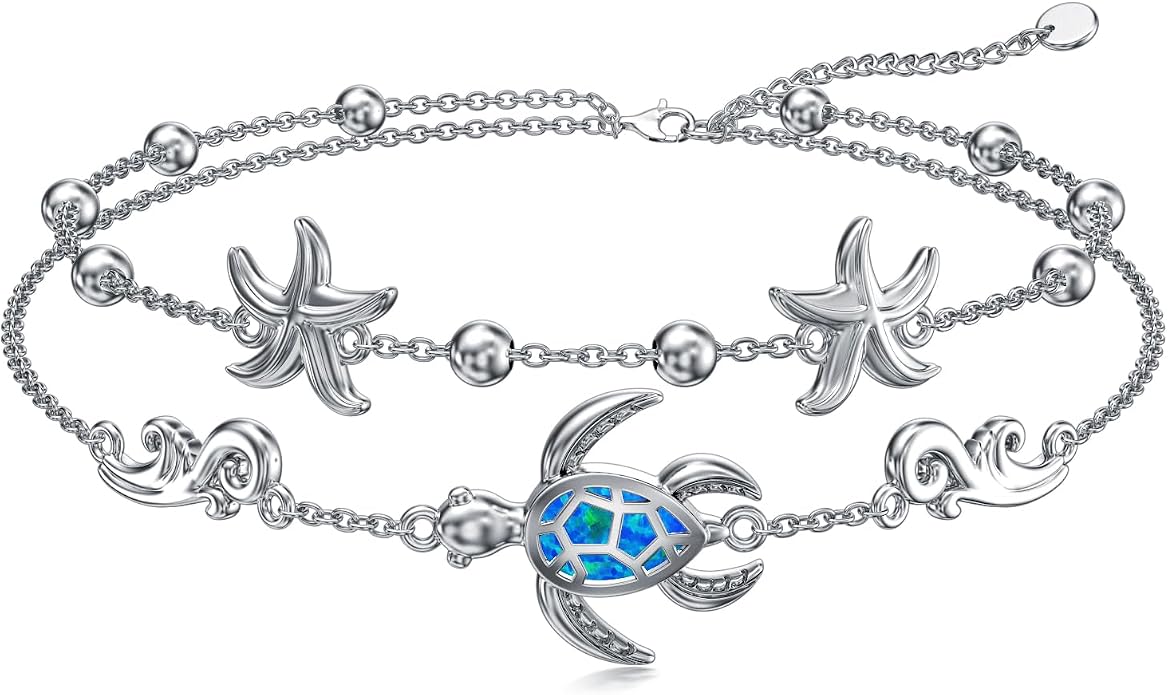 VONALA Witches Knot/Compass/Dragonfly/Clover Bracelet Sterling Silver Adjustable Charm Bracelet Summer Beach Foot Chain Jewelry for Women Gifts