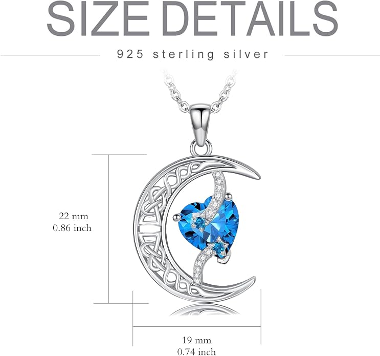 TOUPOP Moon and Star Birthstone Necklace for Women 925 Sterling Silver Celtic Moon Jewelry Birthday Mothers Day Gifts for Mom Wife Her