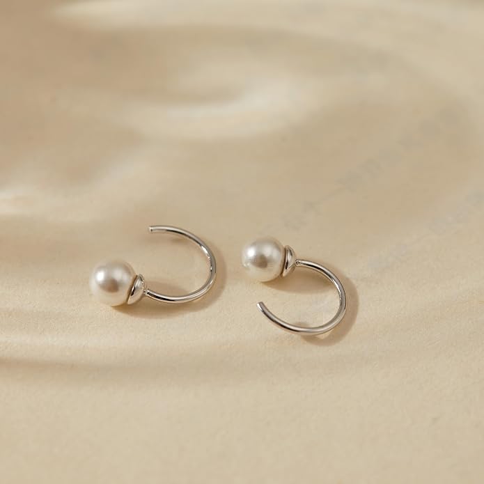 CHIC & ARTSY 925 Sterling Silver Half Hoop Earrings for Women, Small Huggie Hoops Set with Ball Bar Star Moon Cross & Pearl, Lightweight Comfort Fit Everyday & Sleep Earrings