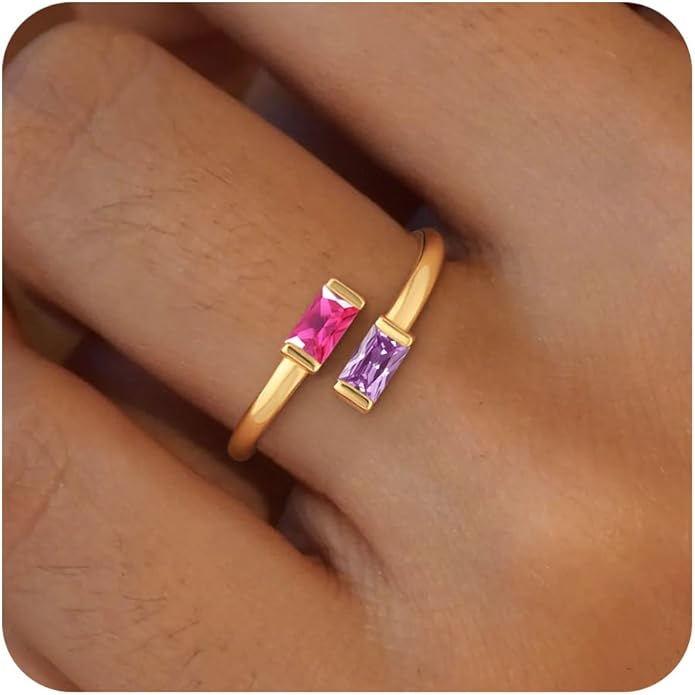 Honsny Gold Birthstone Rings for Women Non Tarnish 14K Gold Plated Adjustable Emerald Ring Cubic Zirconia Gemstone Promise Ring for Her Engagement Personalized Waterproof Jewelry Gifts for Birthday