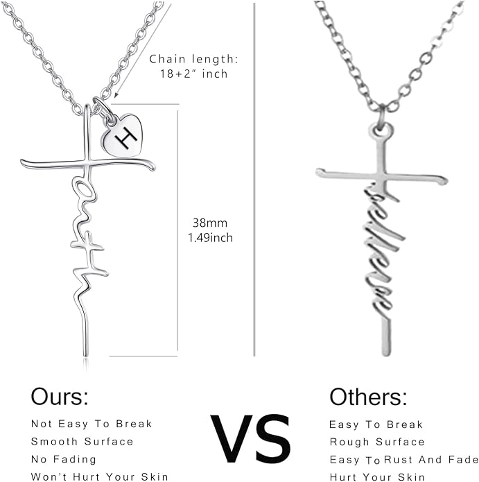 PRAYMOS Faith Cross Necklace for Women 925 Sterling Silver Pendant Necklace With Birthstone Initial Christian Religious Confirmation Baptism Mothers Day Gifts