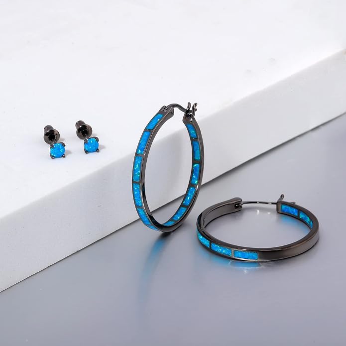 CiNily Opal Hoop Earrings,Women Jewelry Rhodium Plated/Rose Gold or Yellow Gold Plated Gemstone Big Hoop Earrings 32mm