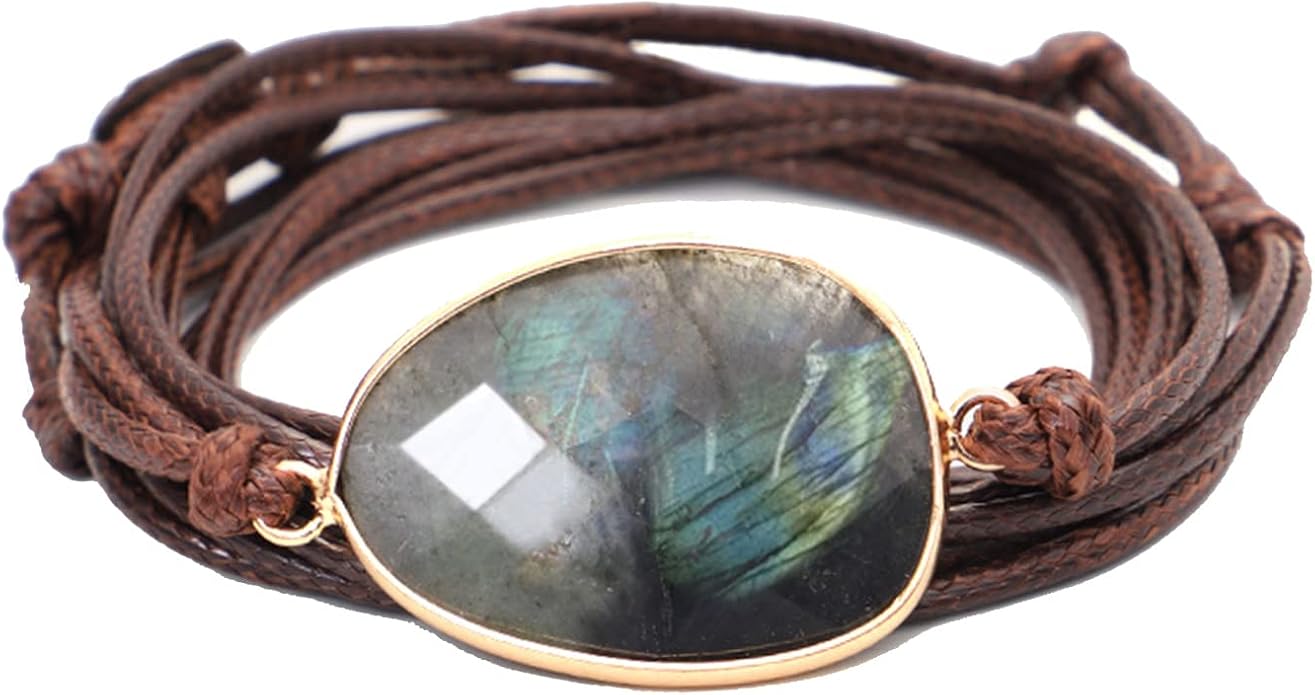 Plumiss Women Boho Handmade Natural Stone Crystal Leather Bead Wrap Bracelets Collection