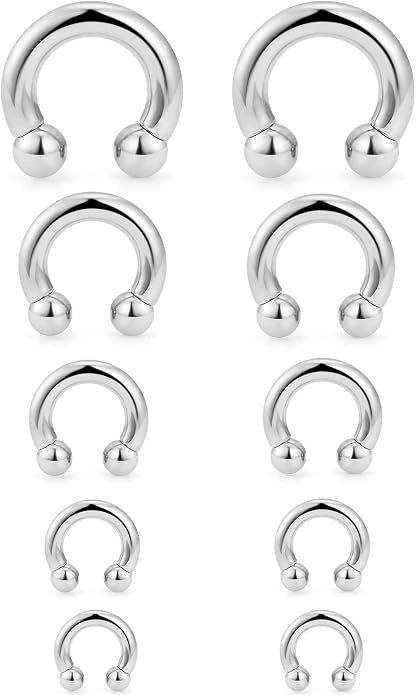 20G-00G Septum Rings Ear Gauges Earrings Stretching Kit 316L Surgical Steel Horseshoe Septum Pa Piercing Jewelry for Women 10mm 12mm 14mm 16mm