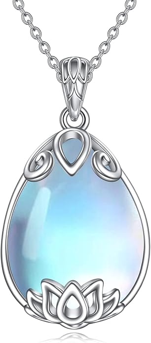 YAFEINI 925 Sterling Silver Moonstone Necklace Filigree Teardrop Pendant Necklace Jewelry for Women Girls