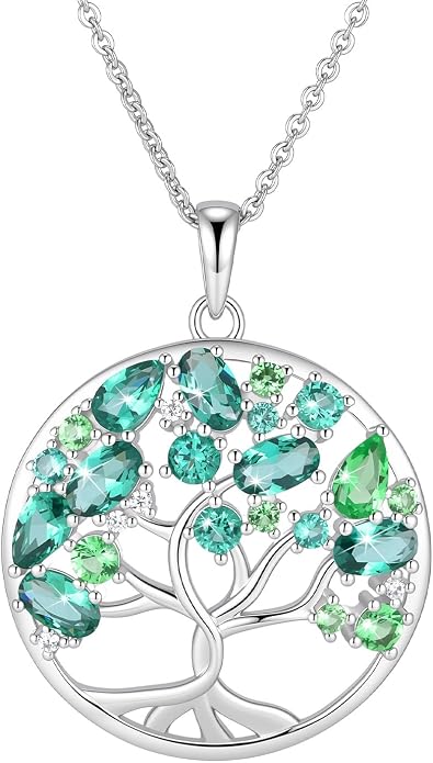 Tree of Life Necklace Jewelry Gifts - Family Tree Necklace Circular Pendant Zircon Leaves Energy Adjustable Chain Valentines Day Mothers Day Birthday Anniversary for Women Mom Wife Grandma