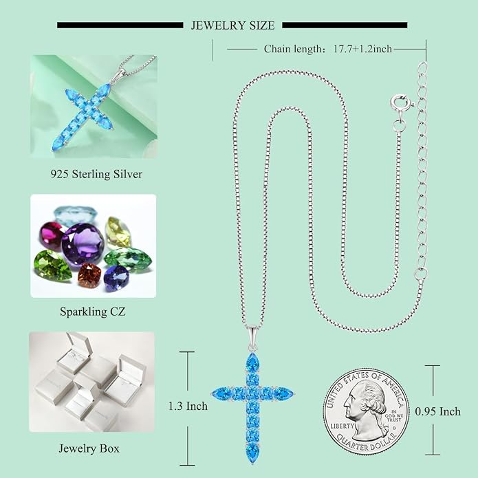 STARCHENIE 925 Sterling Silver Cross Necklace for Women Birthstone Jewelry | 925 Sterling Silver Crucifix Pendant, Birthstone Jewelry, Christian Religious Gift for Her