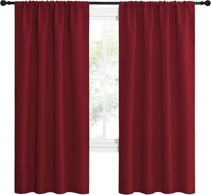 NICETOWN Christmas Burgundy Red Blackout Curtains 72 inches Long, Privacy Room Darkening Drapes for Doorways, Loft (Set of 2, 42 inches by 72 Inch)