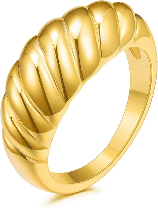 Gold Silver Rings Set for Women Chunky Statement Rings ZC Dome Evil Eye Croissant ring Thick 18K Gold Plated Band Rings