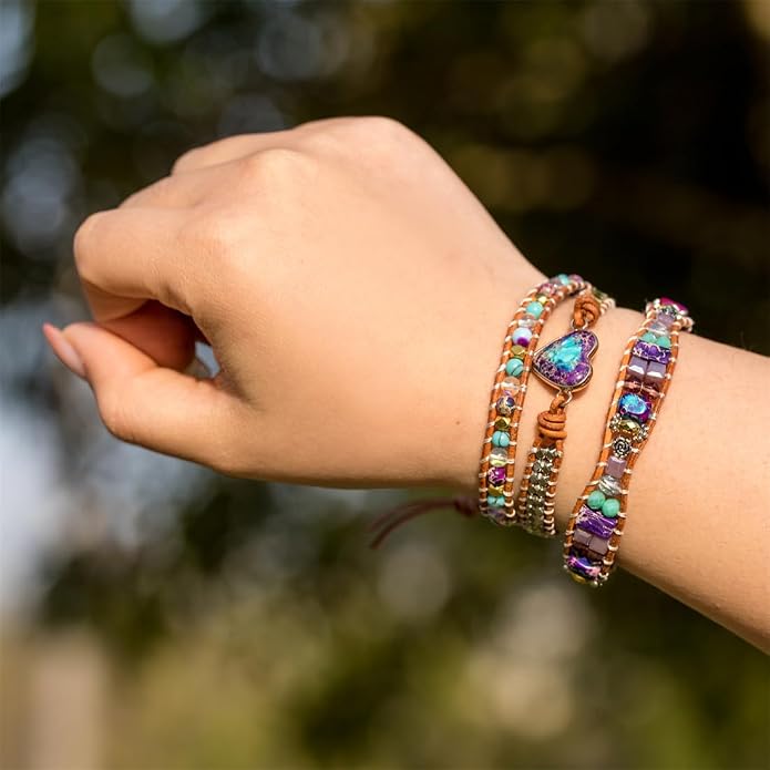 YGLINE Natural Stone Bracelet 3 Wraps Bracelet Handmade Boho Bracelet for Women Bracelet