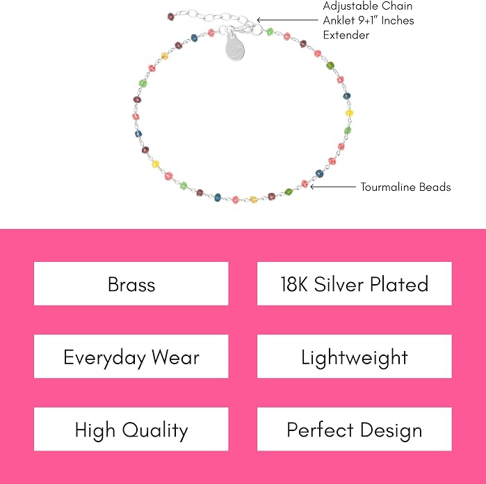 Dainty Gemstone Anklet for Women – 10 Inch Adjustable Anklet with 1 Inch Extender, Gold or Silver Plated Foot Jewelry, Minimalist Boho Style Gift