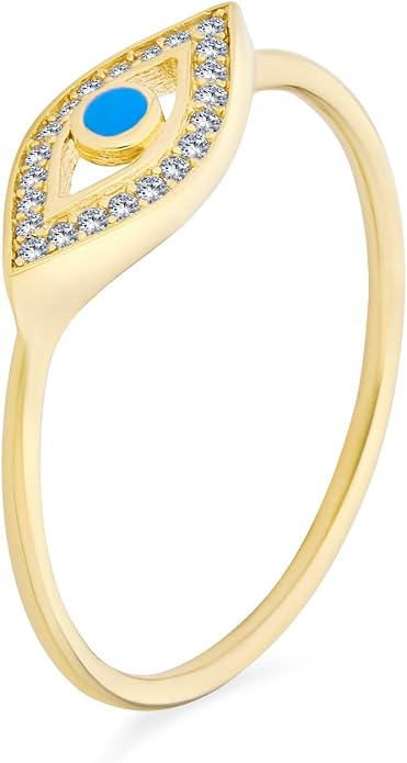 Bling Jewelry Minimalist 14K Rose Gold Plated .925 Sterling Silver Midi Knuckle 1MM Band Stackable Delicate CZ Halo Evil Eye Ring For Women Teen