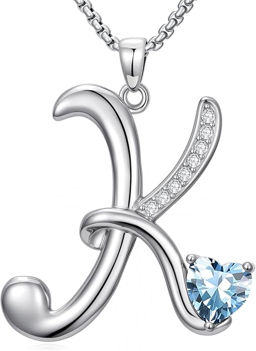Birthday Gifts for Women Alphabet A to Z Initial Birthstone Pendant Necklaces for Women - 18k White Gold Plated Personalized Name Jewelry Anniversary Graduation Gifts for Wife Her Daughter Girlfriend(with Gift Box)