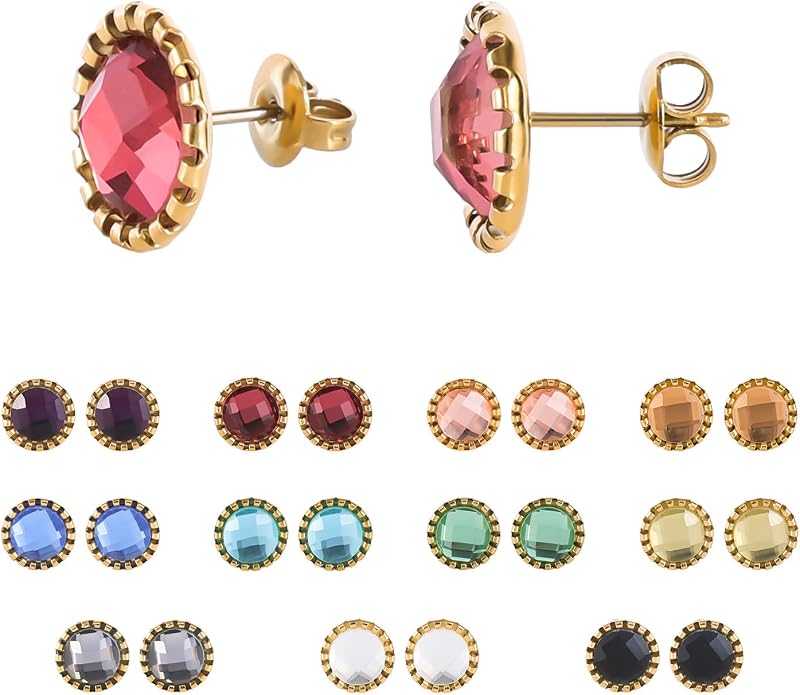 11 Pairs Crystal Rhinestone Stud Earrings Stainless Steel Multicolor Stud Earrings Set for Women