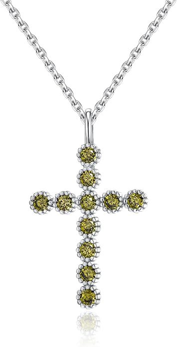 925 Sterling Silver 18 inch Birthstone Cross Pendant Necklace for Women Men