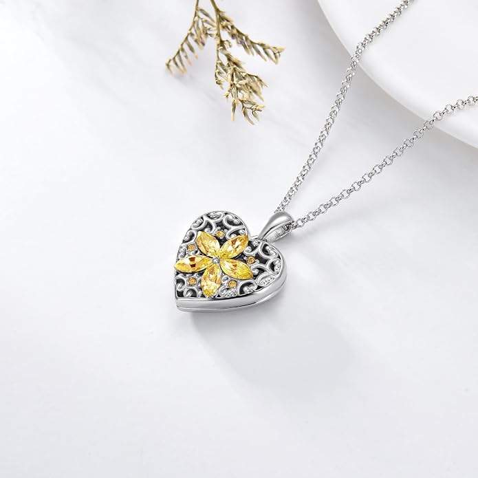 Dorunmo Personalized Locket Necklace 925 Sterling Silver that Holds Pictures Butterfly Birthstone Photo Heart Locket Custom Jewelry Congratulations New Beginnings New Job Gifts for Women