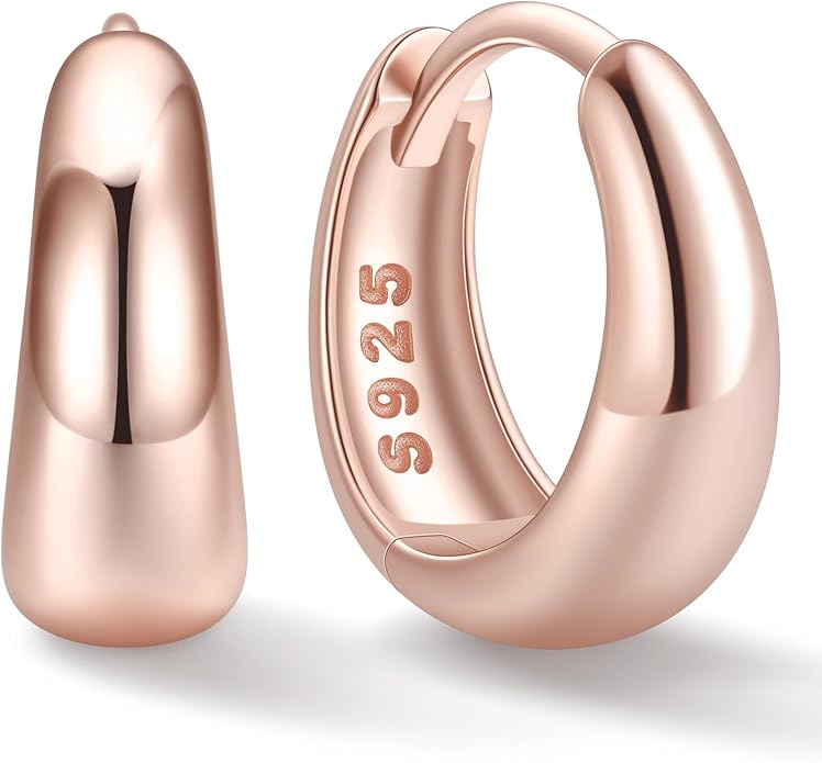 ChicSilver Solid 925 Sterling Silver Chunky Hoop Earrings for Women, Silver Small Thick Huggie Earrings Hypoallergenic Lightweight Silver Hoop Earrings for Sensitive Ears (8/10/12/14mm)