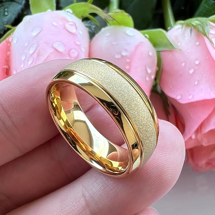 TUTISS 6mm 8mm Black/Gold/Rose Gold/White Tungsten Rings for Men Women Fashion Engagement Wedding Bands Sandblasted Finish I Love You Engraved Comfort Fit