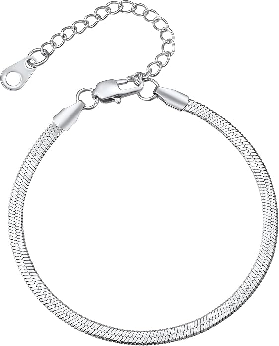 FindChic Elegant Herringbone Snake Chain Anklets/Bracelets 3MM/5MM Width Stainless Steel/18K Gold/Rose Gold Plated/Black 4 Color Options, 8.3'' 8.5'' 10.5'' Length, with Gift Box