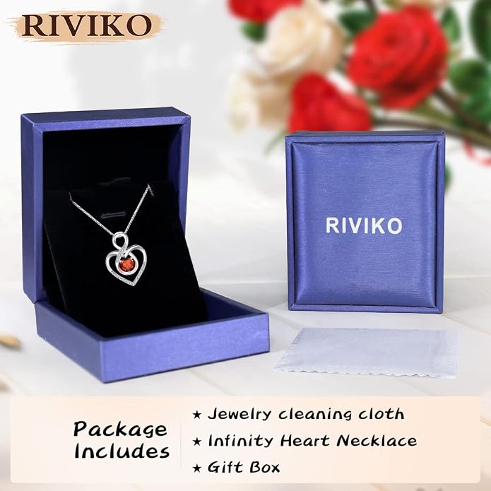 RIVIKO Infinity Heart Symbol Necklace for Women 925 Sterling Silver Love Heart Pendant Mothers Day Anniversary Birthday Christmas Jewelry Gifts for Women Mom Wife Sister Her Friends