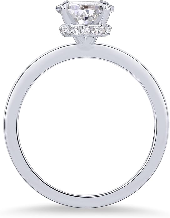 PAVOI 14K Gold Plated Simple 2.5CT Pear Cubic Zirconia Hidden Halo Eternity Ring Bridal Wedding Promise Statement - Engagement Ring for Women