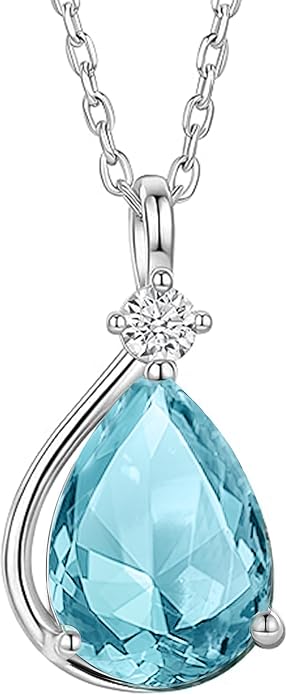 ADITA GOLD Birthstone Necklace for Women, 925 Sterling Silver Teardrop Pendant, Simulated Gemstone, Birthstone Jewelry