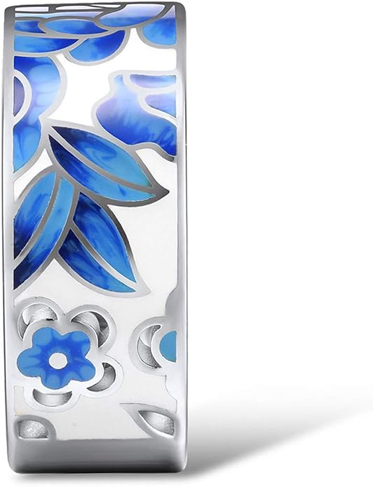 Santuzza 925 Sterling Silver Enamel Flower Pattern Ring for Women