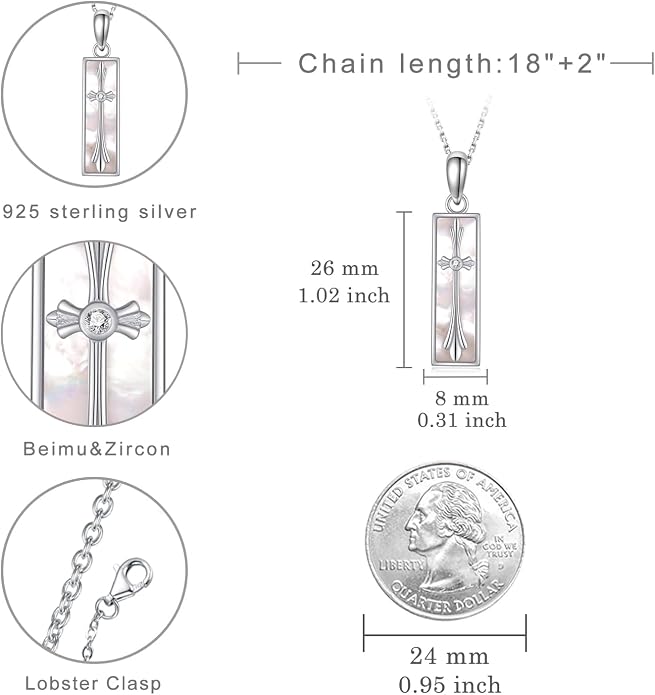 Mother of Pearl Shell Pendant Necklace 925 Sterling Silver Cross Necklace Mother of Pearl Jewelry Gift for Women