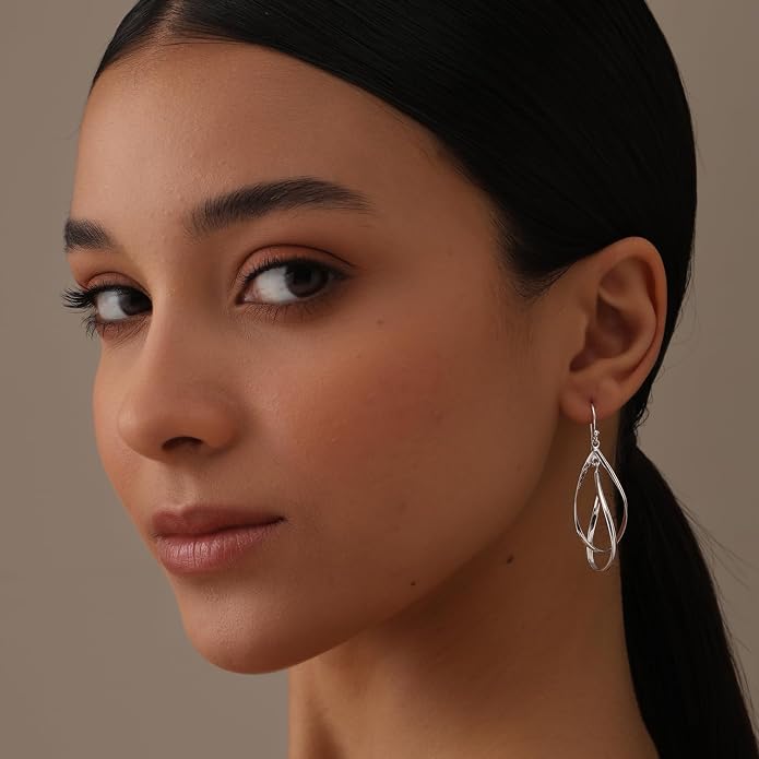 Charmsy 925 Sterling Silver Double Twisted Infinity Dangle Earrings for Women | Linear Marquise Large Loops Classic Infinity Drop Dangle Earrings