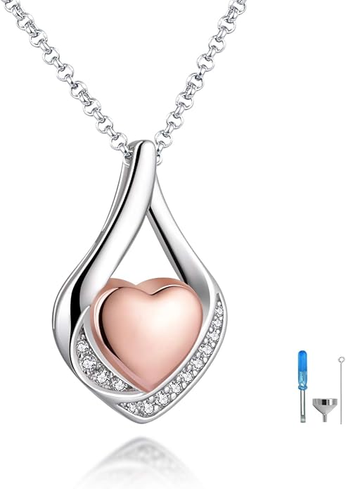 Cremation Jewelry 925 Sterling Silver Teardrop Urn Necklace for Ashes Heart Shape Memorial Keepsake Pendant for Human Ashes for Women Gift