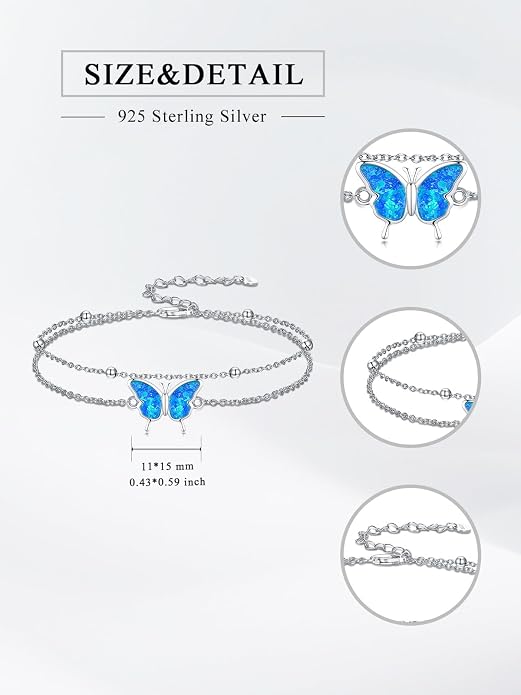 Dragonfly/Evil Eye/Hamsa Evil Eye/Lotus/Mushroom Anklet Bracelets for Women Sterling Silver Adjustable Double Layered Bracelet Anklet Mother's Day Jewelry Gifts Beach Jewelry
