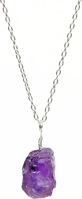 Raw Birthstone Crystal Necklace for Women, Hypoallergenic 925 Sterling Silver Pendant, Adjustable 16+2" Silver Chain, Light Natural Gemstone Jewelry for Everyday Wear & Gift for her & him