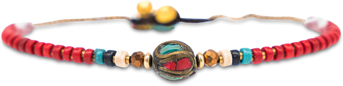 Made by Nami Boho Surfer Anklet Waterproof & Adjustable Beaded Anklets for Women Beachy Ankle Bracelet Made from Waxed Cotton Rope and Beads for Summer and Hippie Style